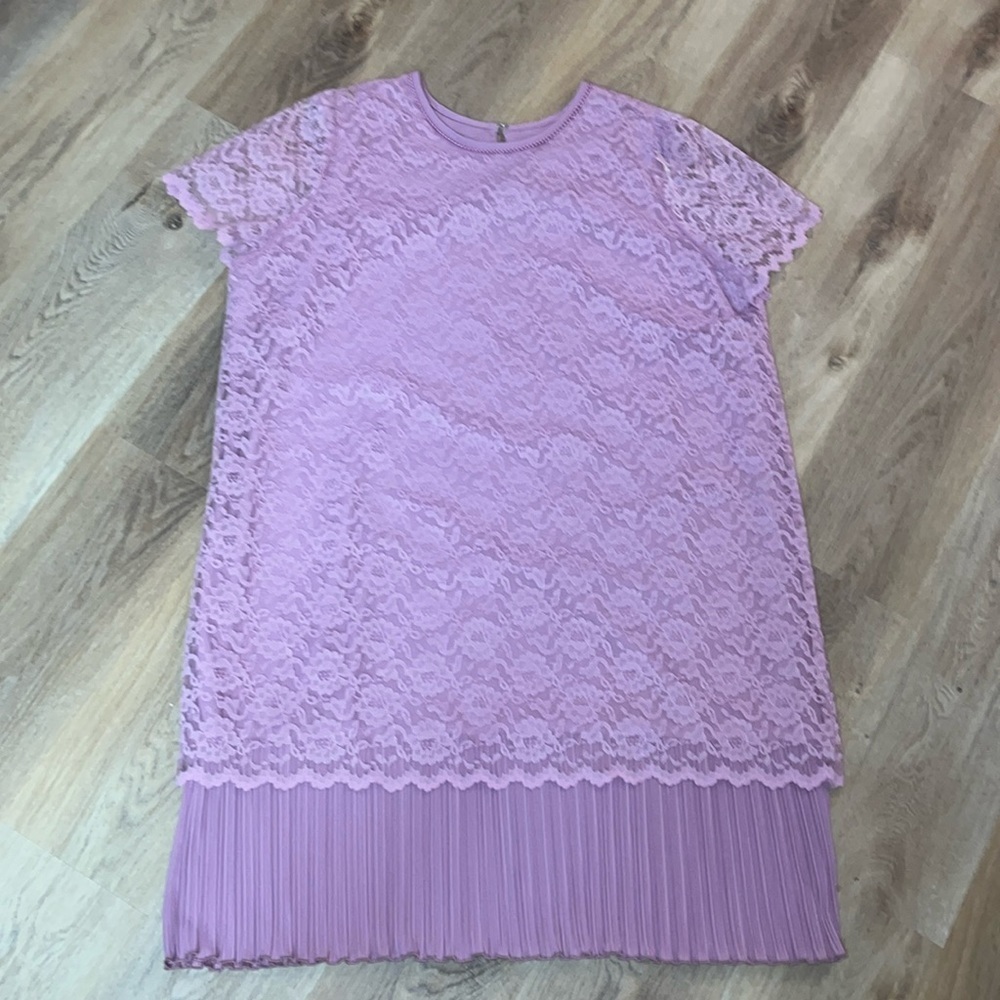 Gorgeous 80s Vintage Shift Lace Pleated Hem Short Sleeve Plus Size Dress 24